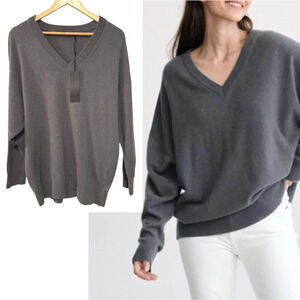 NWT! Jenni Kayne M Oversized Long VNeck 100% CASHMERE Boyfriend Sweater Gray XXS